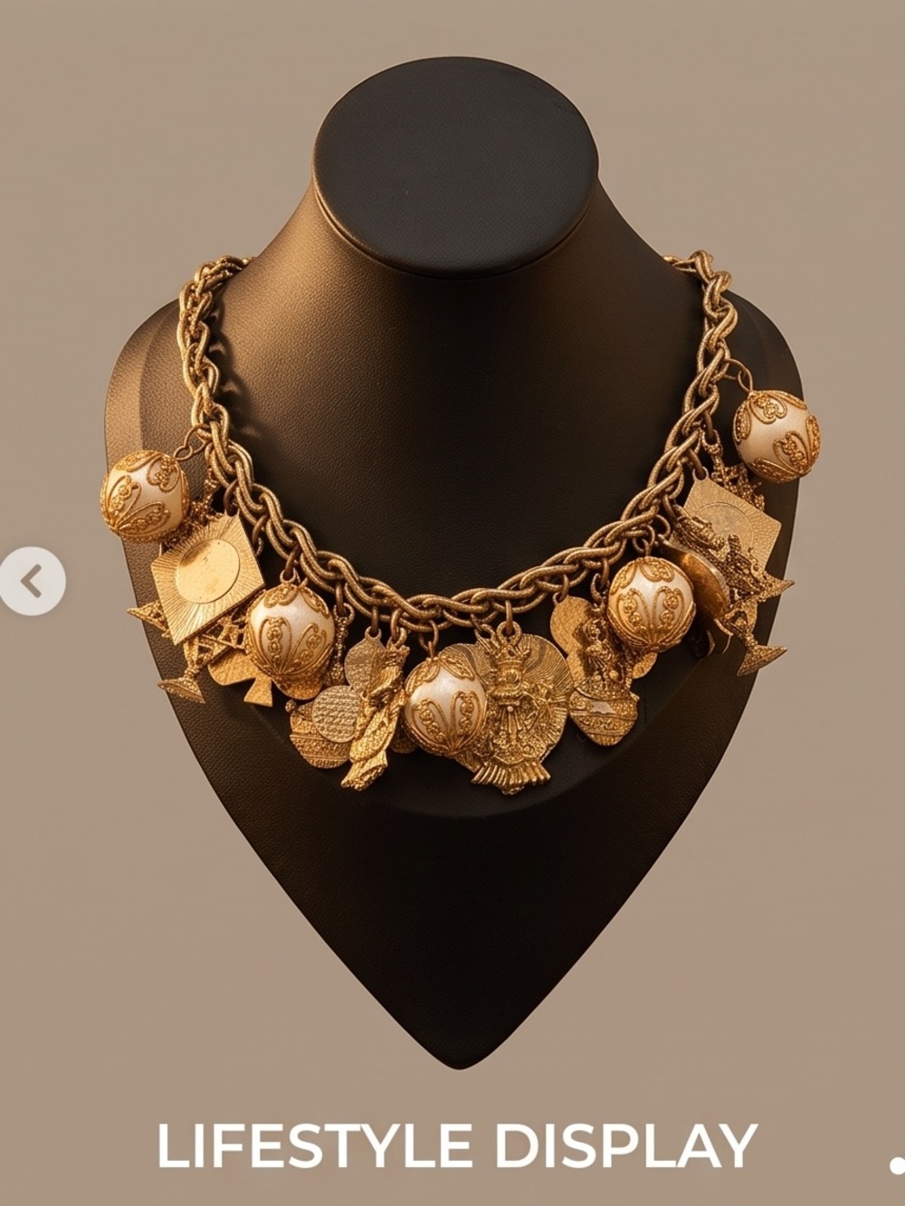 Vintage 1970 Gold -Tone Charm Bib Necklace with Enamel Orbs